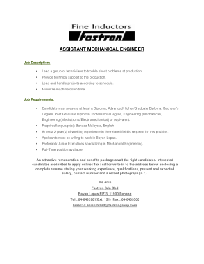 Free Download PDF Books, Assistant Mechanical Engineer Job Description Template