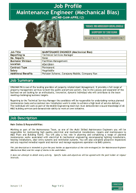 Free Download PDF Books, Mechanical Maintenance Engineer Job Profile Description Template