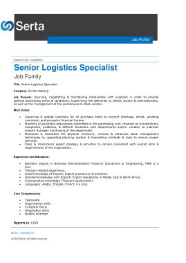 Free Download PDF Books, Sample Senior Logistics Specialist Job Description Template