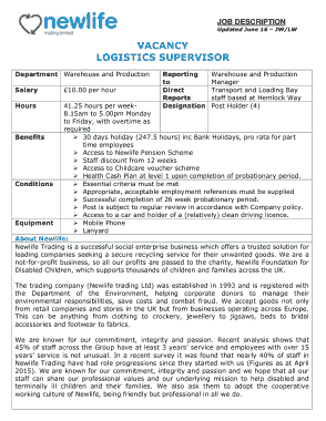 Free Download PDF Books, Logistics Warehouse Supervisor Job Description Template