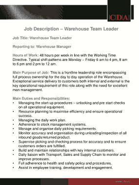 Free Download PDF Books, Warehouse Team Leader Job Description Template