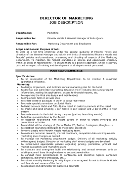 Free Download PDF Books, Hotel Director of Marketing Job Description Template