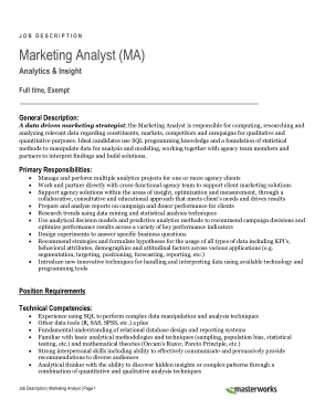 Free Download PDF Books, Marketing Analyst Job Description Template