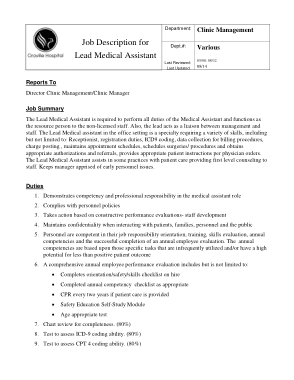 Free Download PDF Books, Lead Medical Assistant Job Description