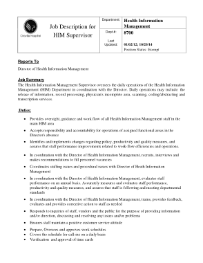 Free Download PDF Books, Supervisor Medical Records Job Description