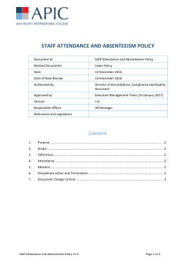 Free Download PDF Books, Staff Attendance and Absenteeism Policy Template