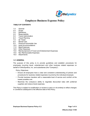Free Download PDF Books, Employee Business Expense Policy Sample Template