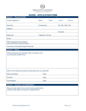 Free Download PDF Books, Nursing Job Application Printable Template