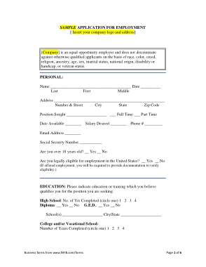 Free Download PDF Books, Simple Employment Application Form Sample Template