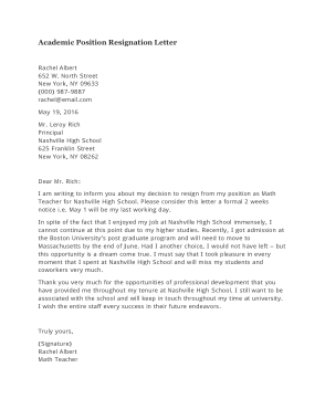 Free Download PDF Books, Academic Position Resignation Letter Template