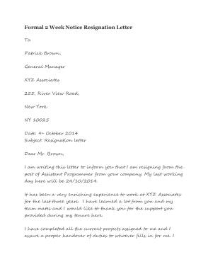 Free Download PDF Books, Formal Week Notice Resignation Letter Template