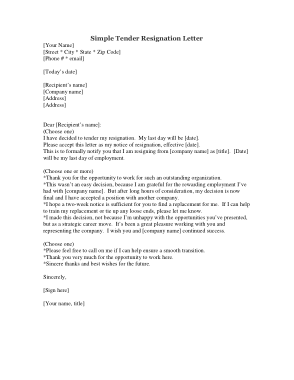 Free Download PDF Books, Simple Tender Resignation Letter Template