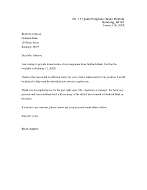Free Download PDF Books, Formal Bank Manager Resignation Letter Template