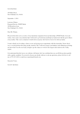 Free Download PDF Books, Immediate Internship Resignation Notice Letter Template