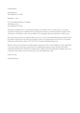 Free Download PDF Books, Military Army Officer Resignation Letter Sample Template
