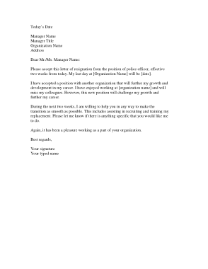 Free Download PDF Books, Police Officer Resignation Letter to Manager Template