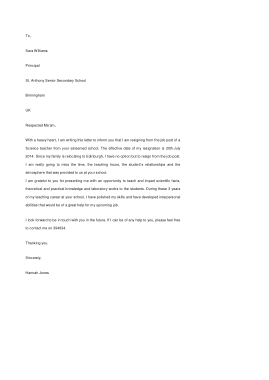 Free Download PDF Books, Secondary School Teacher Resignation Letter Template
