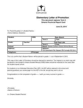 Free Download PDF Books, Elementary Student Promotion Letter Template