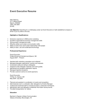 Free Download PDF Books, Event Executive Resume Template