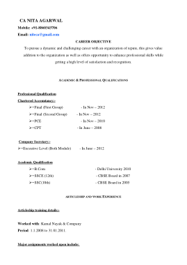 Free Download PDF Books, Fresher Chartered Accountant Resume In doc Template