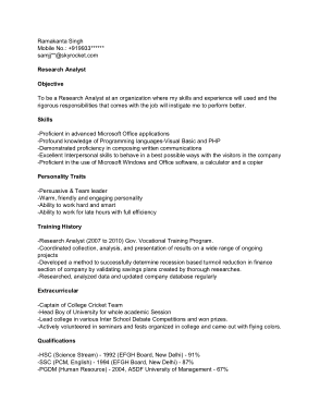 Free Download PDF Books, Research Analyst fresher resume Template