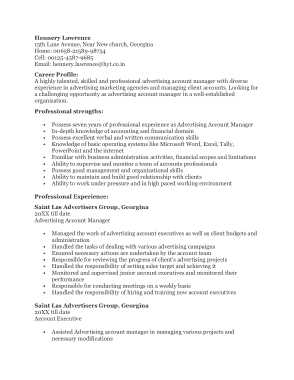 Free Download PDF Books, Account Manager Advertising Resume Template