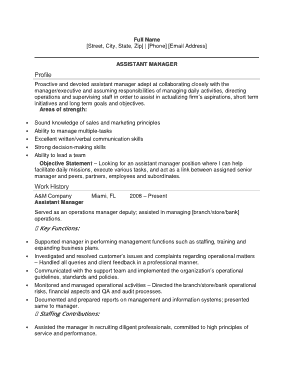 Free Download PDF Books, Assistant Manager Position Resume Template