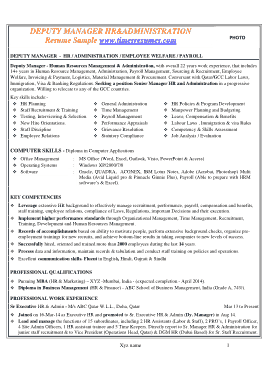 Free Download PDF Books, Deputy HR Manager Resume Template