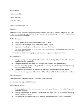 Free Download PDF Books, Executive Construction Manager Resume Template