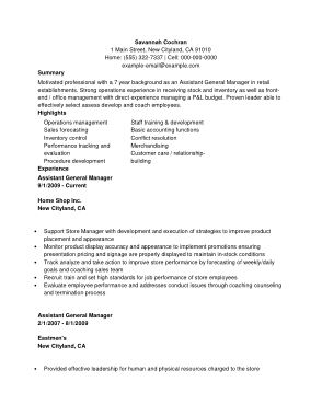Free Download PDF Books, Resume for Assistant General Manager Template