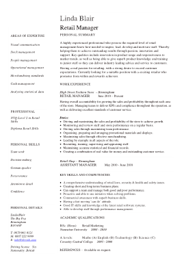 Free Download PDF Books, Resume for Fashion Retail Manager Template