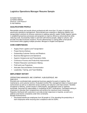 Free Download PDF Books, Resume for Logistics Operation Manager Template