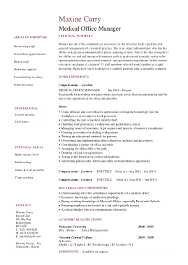 Free Download PDF Books, Resume for Medical Office Manager Template