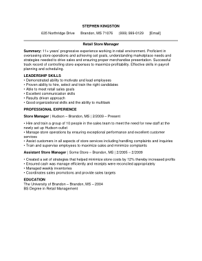 Free Download PDF Books, Resume Retail Store Manager Template
