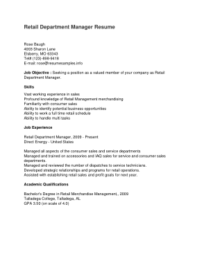 Free Download PDF Books, Retail Department Manager Resume Template