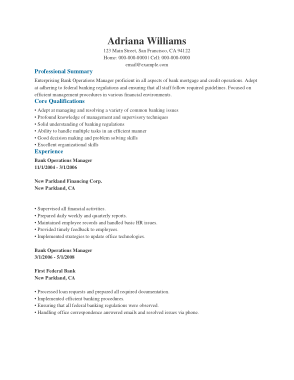 Free Download PDF Books, Bank Operations Resume Template