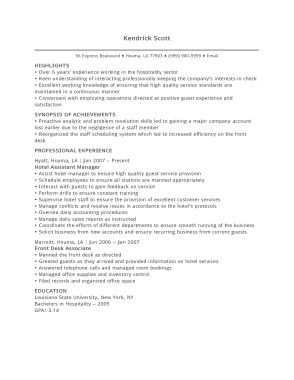 Free Download PDF Books, Hotel Assistant Resume Template