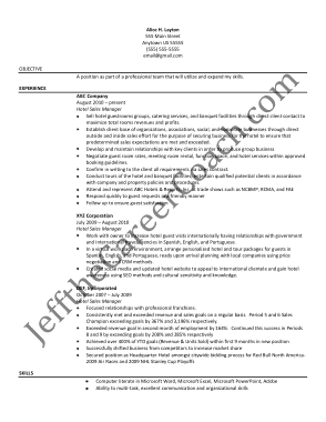 Free Download PDF Books, Hotel Sales Resume Template