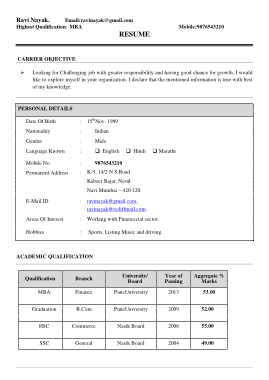 Free Download PDF Books, MBA Finance Resume Template