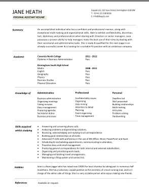 Free Download PDF Books, Personal Assistant Resume Template