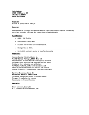 Free Download PDF Books, Quality Control Resume Template