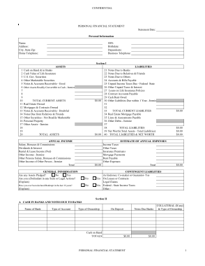 Free Download PDF Books, Blank Personal Financial Statement Form Template