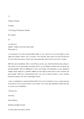 Free Download PDF Books, Business College Recommendation Letter Template