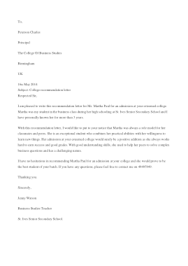 Free Download PDF Books, College Recommendation Letter Template