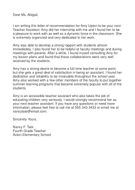 Free Download PDF Books, Sample Teacher Assistant Recommendation Letter Template