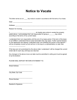 Free Download PDF Books, Legal Form Notice to Vacate Template