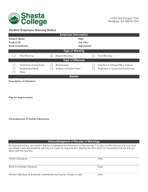 Free Download PDF Books, College Student Employee Warning Notice Template
