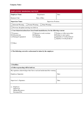 Free Download PDF Books, Employee Warning Sample Notice Form Template