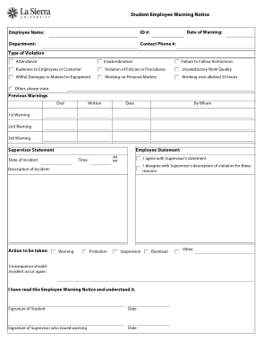 Free Download PDF Books, Student Employee Warning Notice Template
