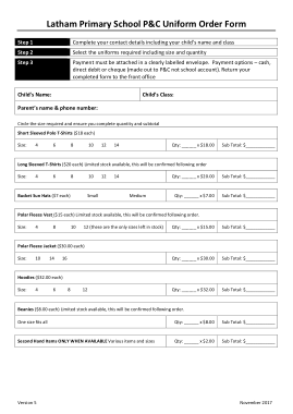 Free Download PDF Books, Primary School PnC Uniform Order Form Template